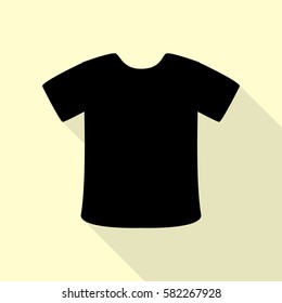 T-shirt sign. Black icon with flat style shadow path on cream background.