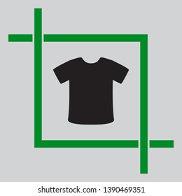 T-shirt sign. Black icon inside green crop tool at light gray background