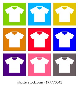 T-shirt sign icon. Clothes symbol. Round colourful buttons. Vector illustration