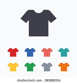 T-shirt sign icon. Clothes symbol. Colored flat icons on white background.