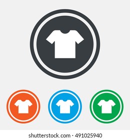 T-shirt sign icon. Clothes symbol. Graphic design web element. Flat t-shirt symbol on the round button. Vector