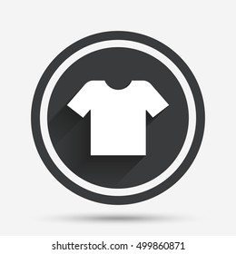 T-shirt sign icon. Clothes symbol. Circle flat button with shadow and border. Vector