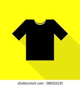 T-shirt sign illustration. Black icon with flat style shadow path on yellow background.