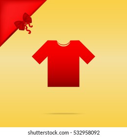 T-shirt sign illustration. Cristmas design red icon on gold background.