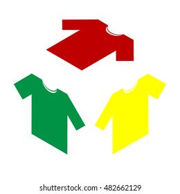 T-shirt sign illustration. Isometric style of red, green and yellow icon.