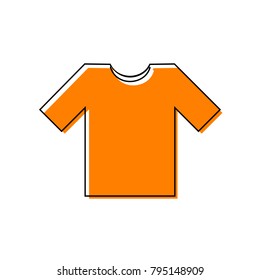 T-shirt sign illustration. Vector. Black line icon with shifted flat orange filled icon on white background. Isolated.