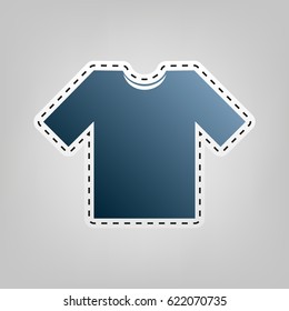 T-shirt sign illustration. Vector. Blue icon with outline for cutting out at gray background.