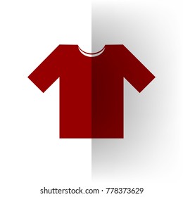 T-shirt sign illustration. Vector. Bordo icon on white bending paper background.