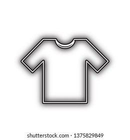 T-shirt sign illustration. Vector. Double contour black icon with soft shadow at white background. Isolated.
