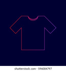 T-shirt sign illustration. Vector. Line icon with gradient from red to violet colors on dark blue background.