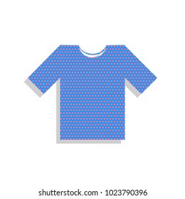 T-shirt sign illustration. Vector. Neon blue icon with cyclamen polka dots pattern with light gray shadow on white background. Isolated.
