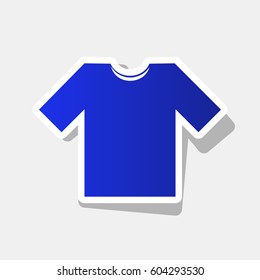 T-shirt sign illustration. Vector. New year bluish icon with outside stroke and gray shadow on light gray background.