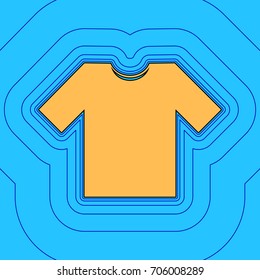 T-shirt sign illustration. Vector. Sand color icon with black contour and equidistant blue contours like field at sky blue background. Like waves on map - island in ocean or sea.