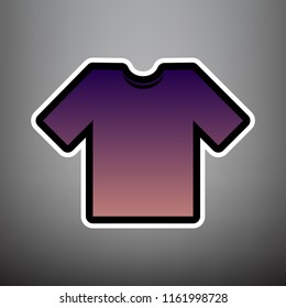 T-shirt sign illustration. Vector. Violet gradient icon with black and white linear edges at gray background.