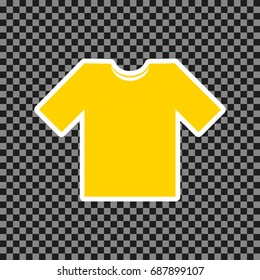 T-shirt sign illustration. Vector. Yellow icon with white contour on dark transparent background.