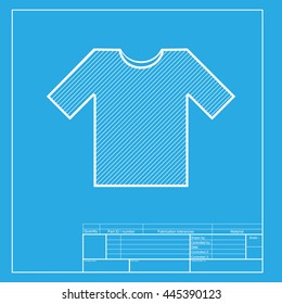 T-shirt sign illustration. White section of icon on blueprint template.