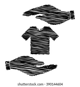T-shirt sign. Save or protect symbol by hands with scribble effect.