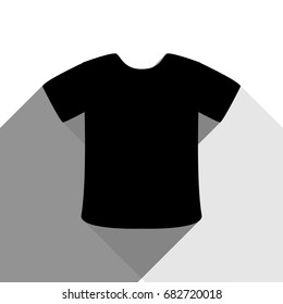 T-shirt sign. Vector. Black icon with two flat gray shadows on white background.