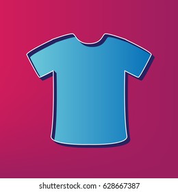 T-shirt sign. Vector. Blue 3d printed icon on magenta background.