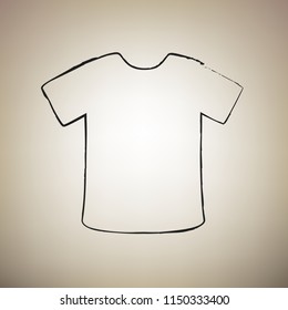T-shirt sign. Vector. Brush drawed black icon at light brown background.