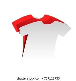 T-shirt sign. Vector. Detachable paper icon with red body stock. Isolated.