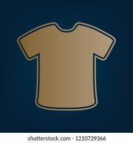 T-shirt sign. Vector. Golden icon and border at dark cyan background.