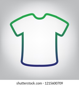 T-shirt sign. Vector. Green to blue gradient contour icon at grayish background with light in center.