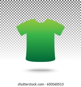 T-shirt sign. Vector. Green gradient icon with shadow at bottom on transparent and white background.