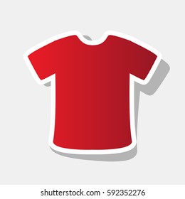 T-shirt sign. Vector. New year reddish icon with outside stroke and gray shadow on light gray background.