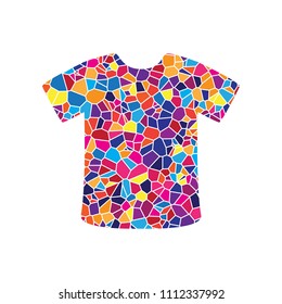 T-shirt sign. Vector. Stained glass icon on white background. Colorful polygons. Isolated.