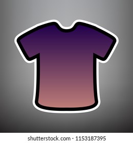 T-shirt sign. Vector. Violet gradient icon with black and white linear edges at gray background.