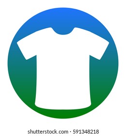 T-shirt sign. Vector. White icon in bluish circle on white background. Isolated.