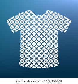 T-shirt sign. Vector. White textured icon at lapis lazuli gradient background.