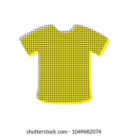 T-shirt sign. Vector. Yellow icon with square pattern duplicate at white background. Isolated.