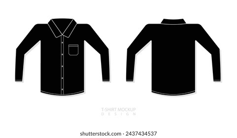 T-shirt silhouette line art mock up, male black t-shirt vector template front back view, blank apparel design for men, sportswear, casual clothing