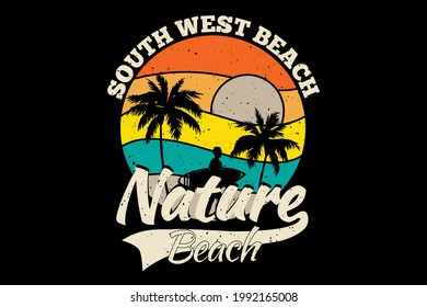 T-shirt silhouette nature west beach nature surf retro style