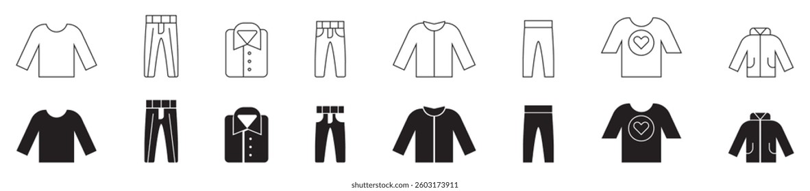 T-shirt silhouette and outline icons