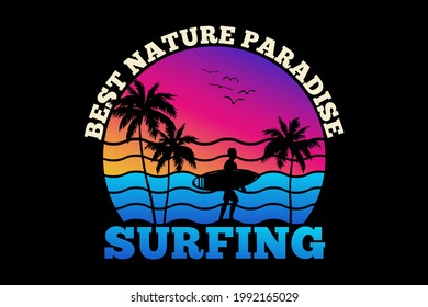 T-shirt silhouette surfing nature paradise surfing summer sunset retro style