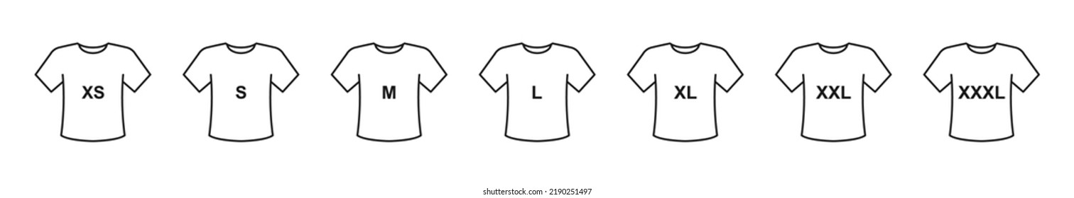 T-shirt size icon set. Clothing size label or tag. Isolated tag sign symbol. Vector illustration.