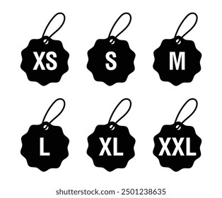 T-shirt size icon set. Clothing size label or tag. Isolated tag sign symbol. Vector illustration in eps 10.