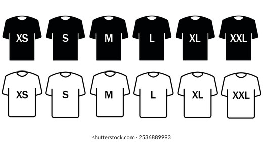 T-Shirt size icon set. Human clothing size label. Vector illustration.