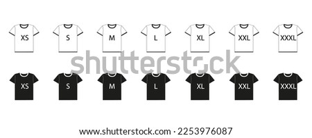 T-shirt size icon set. Size XS, S, M, L, XL, XXL symbol.  Vector illustration. EPS 10