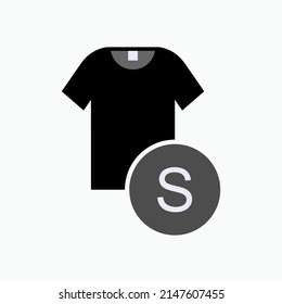 T-Shirt Size Icon. Text S as Small Measure Abbreviation, Symbol for Kinds of Fashion - Vector.