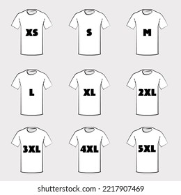 T-shirt Sizes. Size Guide.Vector Illustration. 