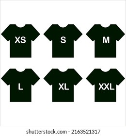 T-shirt sizes from xs to xxl vector, illustration