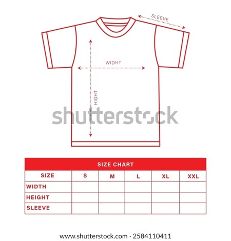 T-Shirt Sizing Chart for Men and Women. Unisex Short Sleeve Size Guide. Vector Art