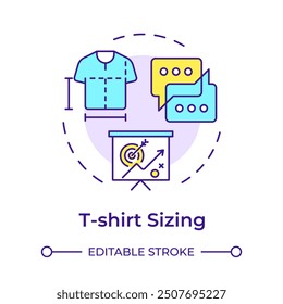 T-shirt sizing multi color concept icon. Meeting discussion, project planning. Business roadmap. Round shape line illustration. Abstract idea. Graphic design. Easy to use in infographic, presentation