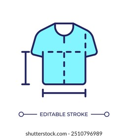 Ícone de cor RGB de dimensionamento de camiseta. Design em T. Medição de camiseta. Metodologia ágil, estratégia de fluxo de trabalho. Organização de negócios. Ilustração isolada de vetor. Desenho de linha preenchido simples. Traçado editável