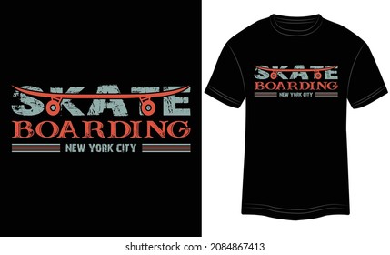 T-shirt Skateboarding New York City Typography Vector Illustration and Colorful Design in Black Background.

