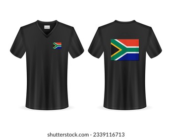 T-shirt with South Africa flag on a white background. Vector illustration.